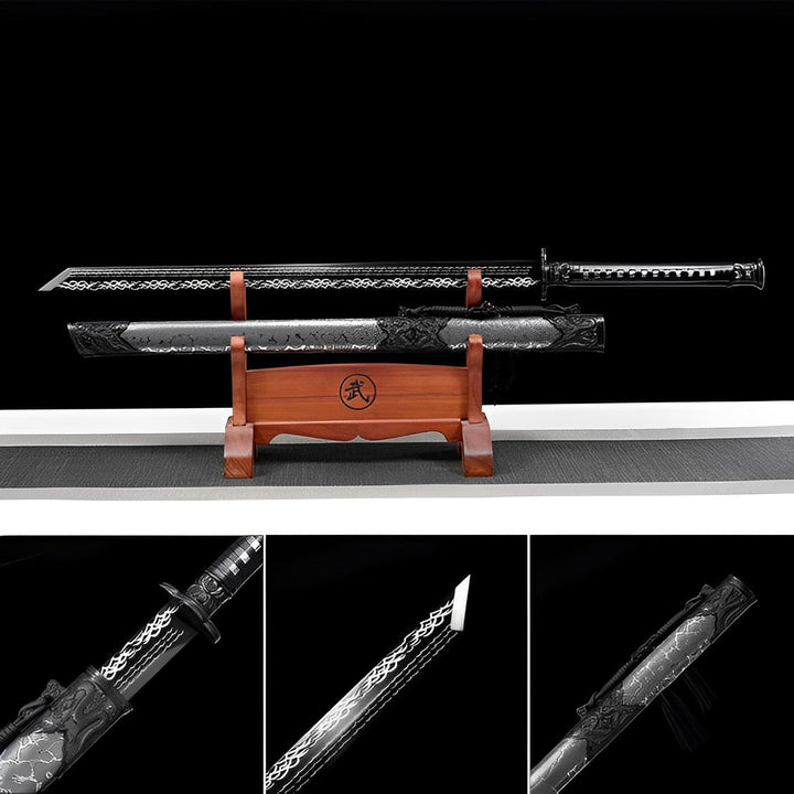 boxkatana Handmade Thunder High Manganese Steel Chinese Sword With Silver Lightning Sheath