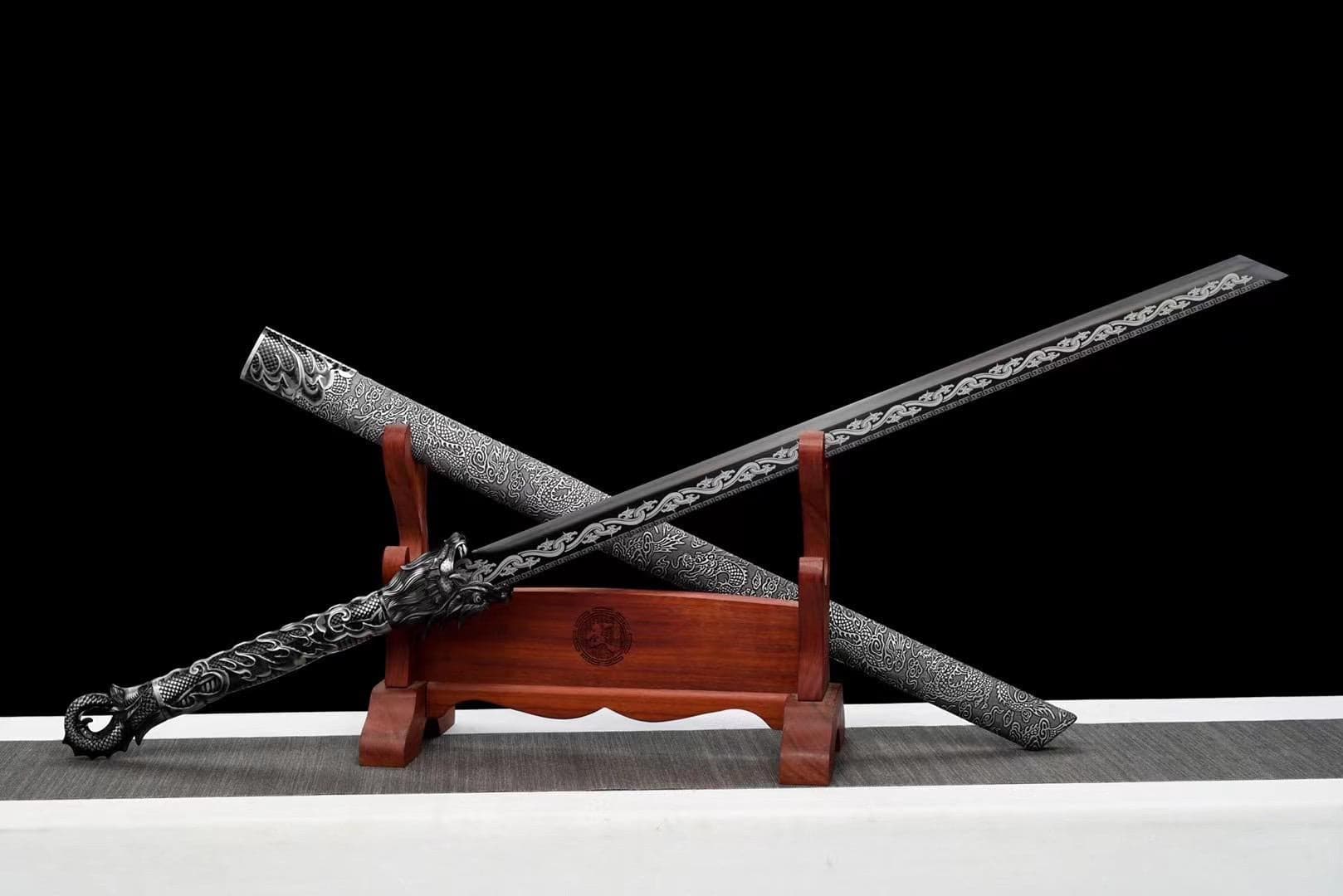 boxkatana HandmadeHades Warblade Chinese Sword With Black scabbard