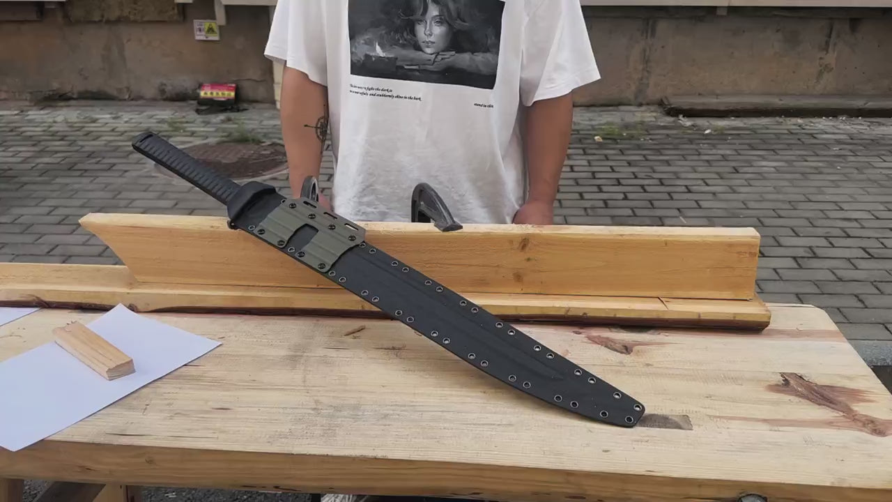 Mutant Spartan V2 tactical sword with DLC coated blade and Kydex sheath
